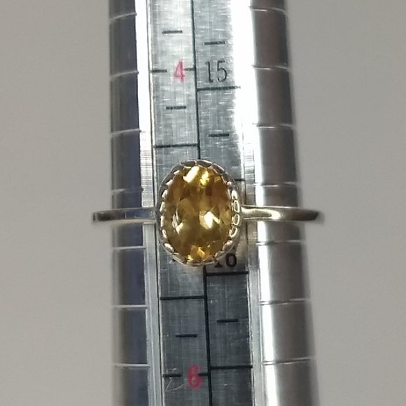 Yellow Stone Sterling Silver Ring Oblong Stone Marked 925 Size 5 Mark JON - Picture 1 of 16
